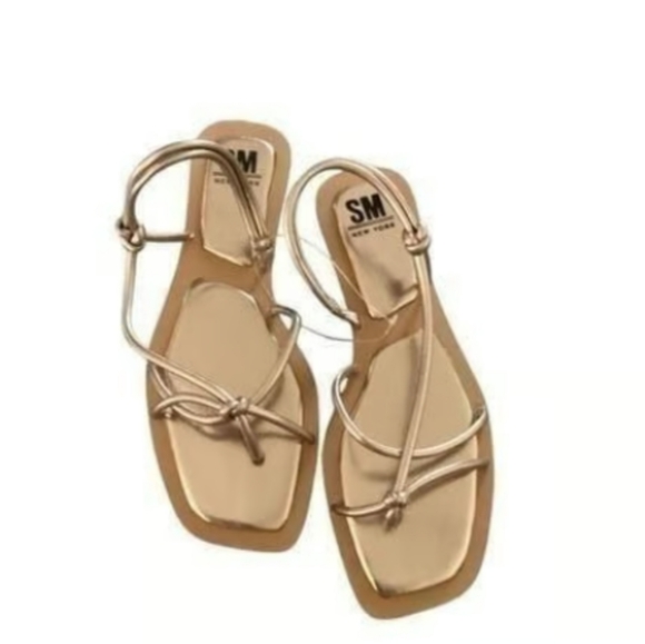 SM New York Shoes - SM New York Molly Metallic Strap Vegan Flat Sandals Size 9